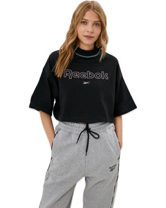 Reebok CL Heritage Grpaphic T-Shirt Cropped in Black - Bisy Clothing