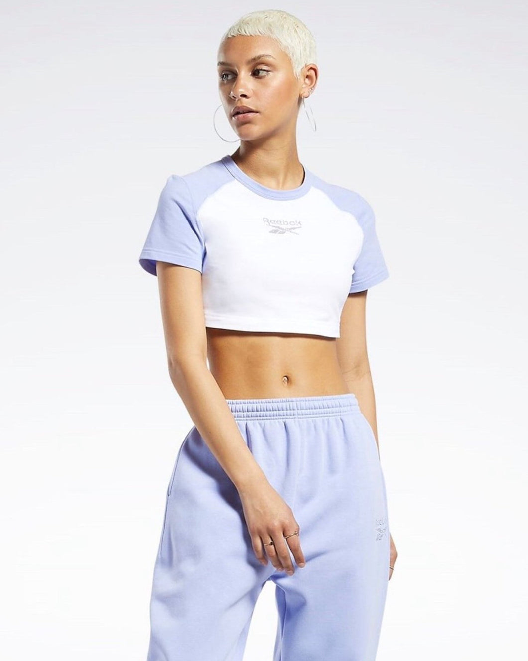 Reebok Classics Crop Sparkle T-Shirt in White / Lilac Glow - Bisy Clothing