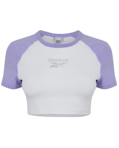 Reebok Classics Crop Sparkle T-Shirt in White / Lilac Glow - Bisy Clothing