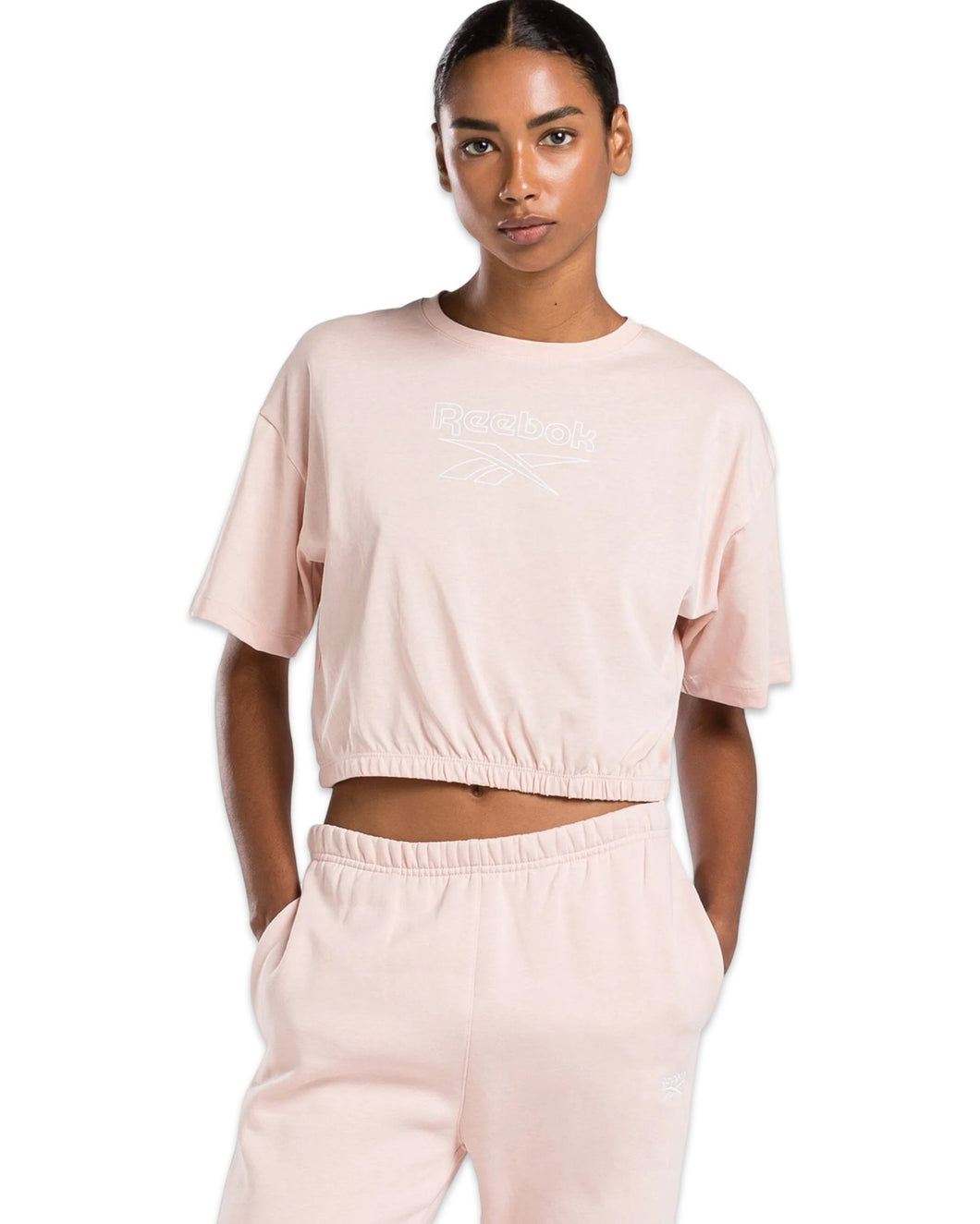 Reebok Identity Boxy Short Sleeve Cropped T-Shirt in Pink - Bisy Clothing