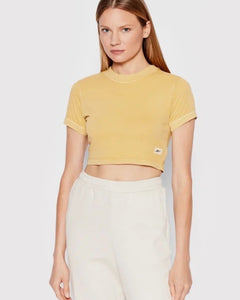 Reebok Natural Dye Fitted Crop T-Shirt in Pastel Gold - Bisy Clothing