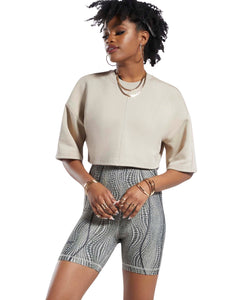 Reebok x Cardi B Cropped Fleece T - Sweatshirt in Modern Beige - Bisy Clothing