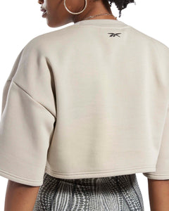 Reebok x Cardi B Cropped Fleece T - Sweatshirt in Modern Beige - Bisy Clothing