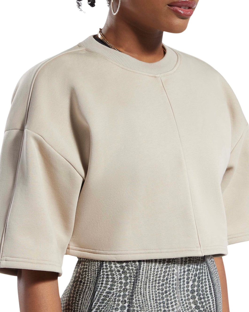 Reebok x Cardi B Cropped Fleece T - Sweatshirt in Modern Beige - Bisy Clothing