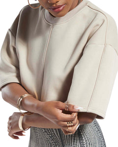 Reebok x Cardi B Cropped Fleece T - Sweatshirt in Modern Beige - Bisy Clothing