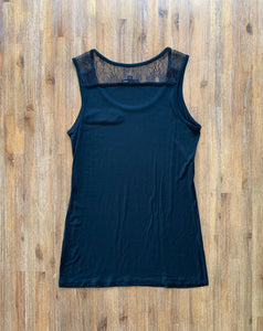 SABA Size M Basic Black Top with Frill on Back Shoulders Women's JAN140 - Bisy Clothing