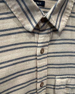 Sportscraft LinenLike Long Sleeve Shirt Beige / Navy Striped - Bisy Clothing