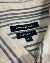 Load image into Gallery viewer, Sportscraft LinenLike Long Sleeve Shirt Beige / Navy Striped - Bisy Clothing