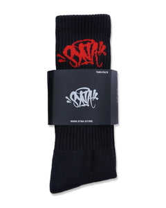 Syna World Twin Pack Socks in Black and Red (24/25) - Bisy Clothing