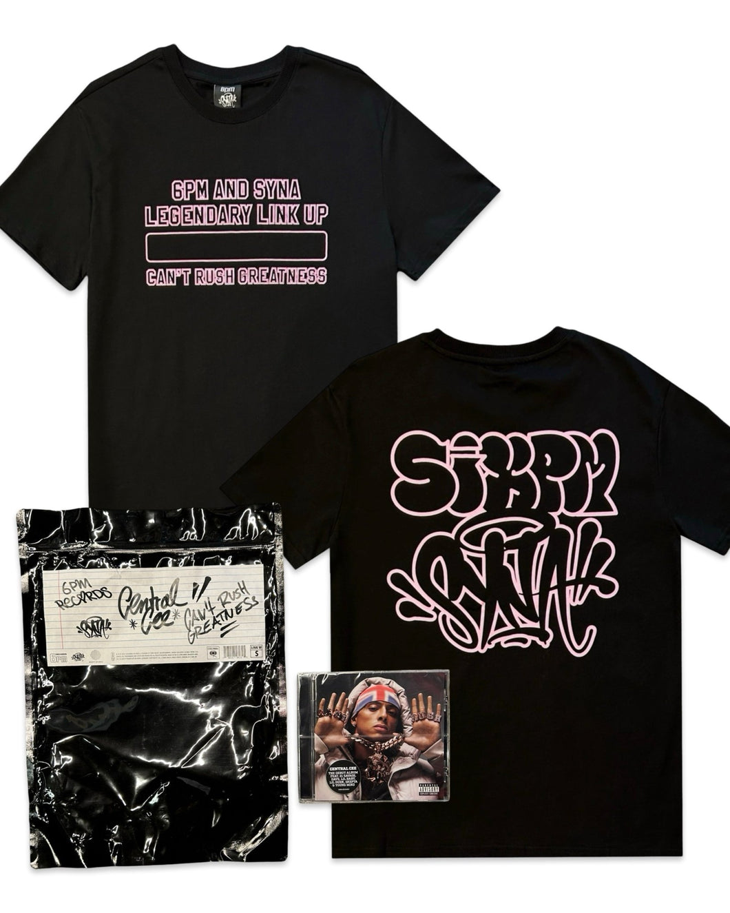 Syna World x 6PM Central Cee Can't Rush Greatness T-shirt Black + CD Bundle - Bisy Clothing