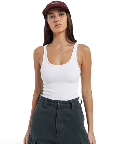 Thrills Elle Plunge Ribbed Tank in White - Bisy Clothing