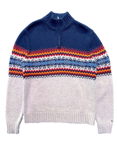 Tommy Hilfiger 1/4 Zip Knit Jumper Wool Blend ⏐ Size L - Bisy Clothing