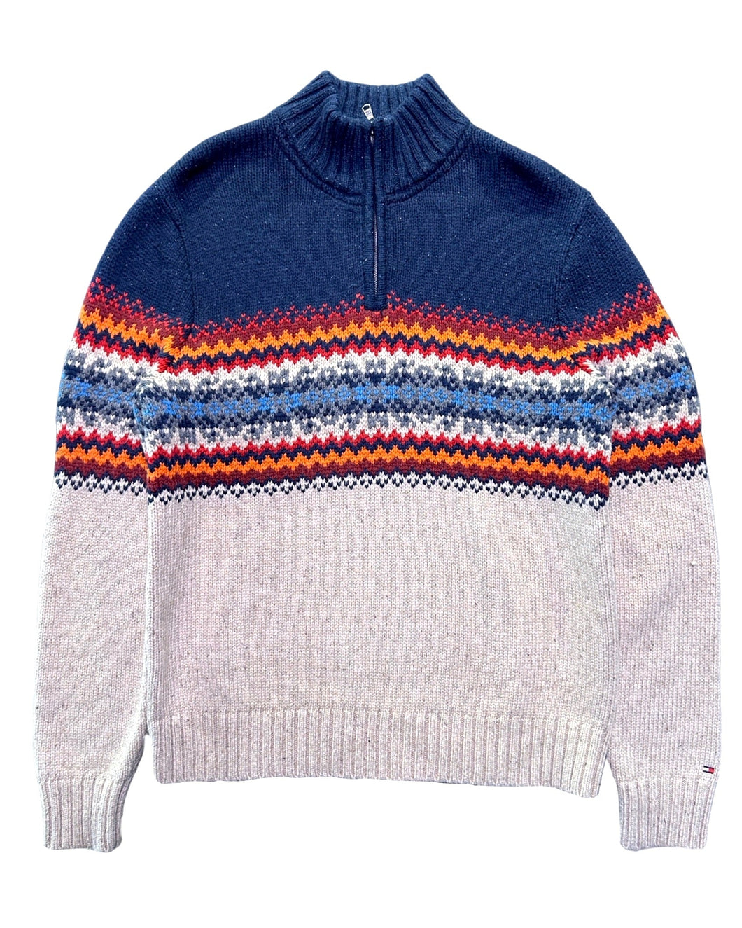Tommy Hilfiger 1/4 Zip Knit Jumper Wool Blend ⏐ Size L - Bisy Clothing