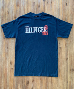 TOMMY HILFIGER Size M Vintage Spellout & Crest Navy T-Shirt Men's MAR8821 - Bisy Clothing