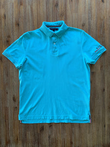 TOMMY HILFIGER Size S TH NY Polo Shirt in Teal Sleeve Embroidery Men's DEC87 - Bisy Clothing