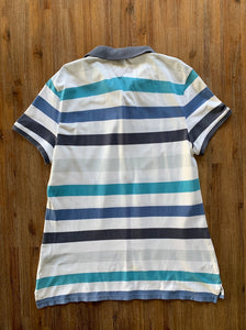TOMMY HILFIGER Size XL Blue Striped Slim Fit Polo Shirt Women's OCT167 - Bisy Clothing