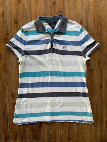 TOMMY HILFIGER Size XL Blue Striped Slim Fit Polo Shirt Women's OCT167 - Bisy Clothing