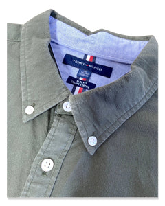 TOMMY HILFIGER Size XL Slim Fit Long Sleeve Shirt in Khaki Green - Bisy Clothing