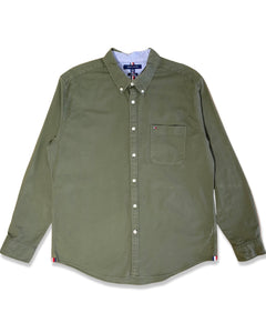TOMMY HILFIGER Size XL Slim Fit Long Sleeve Shirt in Khaki Green - Bisy Clothing