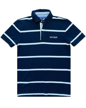 Load image into Gallery viewer, Tommy Hilfiger Striped Short Sleeve Polo Shirt in Navy - Bisy Clothing