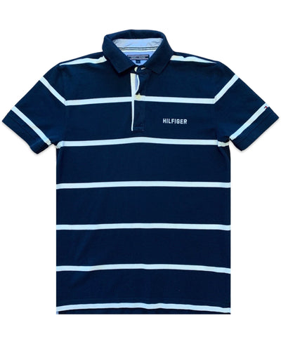 Tommy Hilfiger Striped Short Sleeve Polo Shirt in Navy - Bisy Clothing