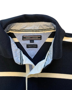Tommy Hilfiger Striped Short Sleeve Polo Shirt in Navy - Bisy Clothing
