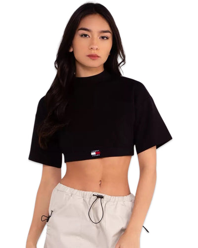 Tommy Jeans Badge Mock Neck Crop Short Sleeve Top ⏐ Multiple Sizes - Bisy Clothing