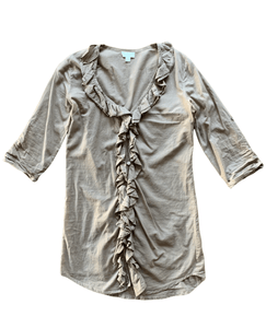 WITCHERY Size XS Frill T-Shirt Blouse in Brown Women's OCT156 - Bisy Clothing