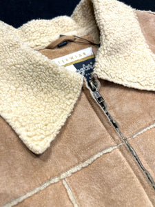Wrangler Vintage Leather Sherpa Lined Zip Jacket ⏐ Size L - Bisy Clothing