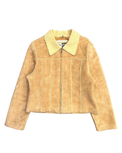 Wrangler Vintage Leather Sherpa Lined Zip Jacket ⏐ Size L - Bisy Clothing