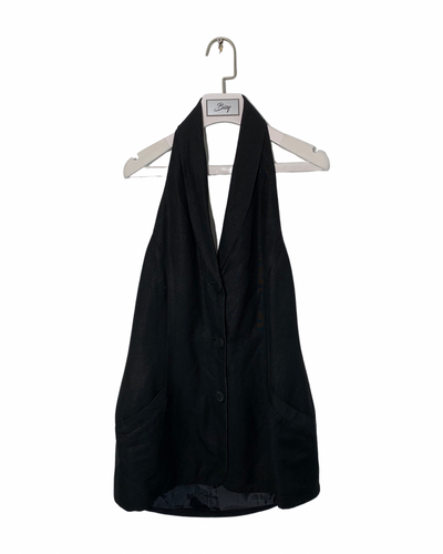 CUE Size S Vintage Haulter Neck Blazer Top Black NOV5921
