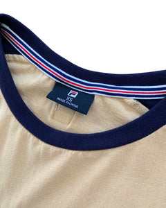 FILA Size XS Spellout Logo T-Shirt Gold and Navy NOV2621