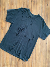 Load image into Gallery viewer, KYLIE Size L Distressed Black Shirt Dress with Back Graphic Women&#39;s