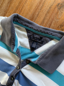 TOMMY HILFIGER Size XL Blue Striped Slim Fit Polo Shirt Women's OCT167