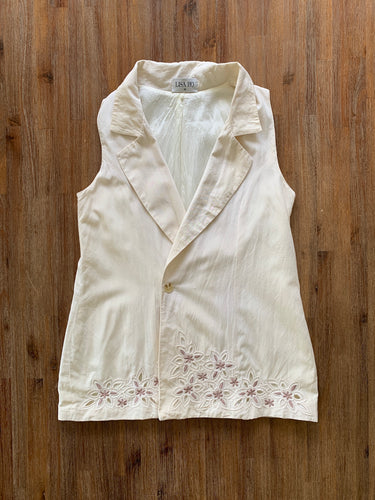 LISA HO Size Beige/Off White Blouse with Floral Embroidery Women's JAN12