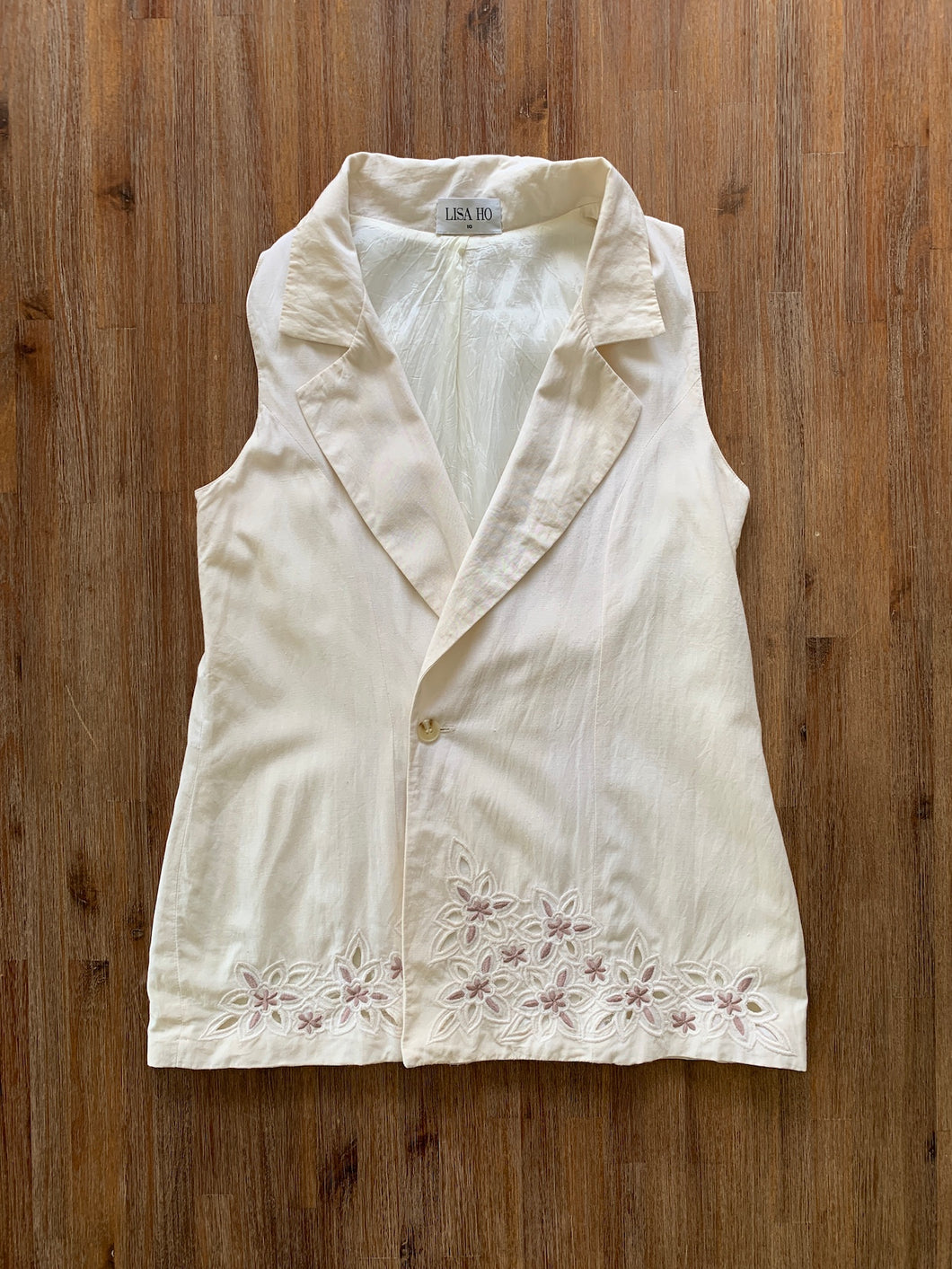 LISA HO Size Beige/Off White Blouse with Floral Embroidery Women's JAN12