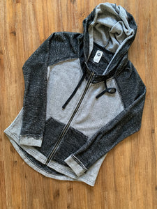 ROXY Size XS Distressed Zip Hooded Jumper in Black and Grey Women's JU28
