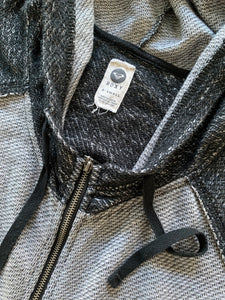 ROXY Size XS Distressed Zip Hooded Jumper in Black and Grey Women's JU28