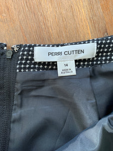 PERRI CUTTEN Size 14 Pencil Skirt in Black with White Detailing Women's DEC104