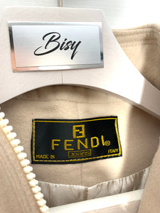 FENDI  Cream Zip Cashmere Fleece Jacket in Beige Authentic APR1922