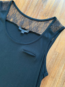 SABA Size M Basic Black Top with Frill on Back Shoulders Women's JAN140