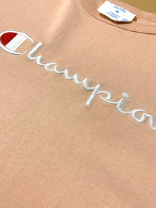 CHAMPION Heritage Logo Crop Short Sleeve T-Shirt in Dusk Pink 050123