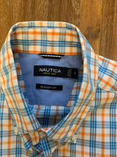 Load image into Gallery viewer, NAUTICA Size S Classic Fit Orange and Blue Check Short Sleeve Shirt Men&#39;s JUL29