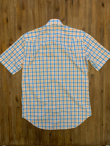 NAUTICA Size S Classic Fit Orange and Blue Check Short Sleeve Shirt Men's JUL29