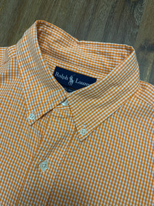 RALPH LAUREN Size XL Vintage Blake Cut Orange Check Long Sleeve Shirt JUN4821