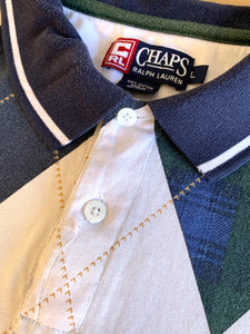 CHAPS Size L Vintage Ralph Lauren Polo Shirt Short Sleeve in Plaid White/Green