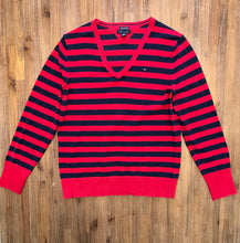 Load image into Gallery viewer, TOMMY HILFIGER Size L Lightweight Cotton Jumper in Red and Black AUG39