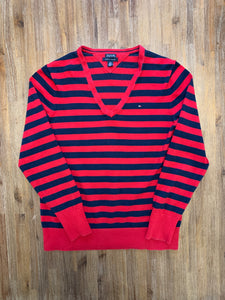 TOMMY HILFIGER Size L Lightweight Cotton Jumper in Red and Black AUG39