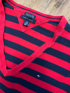 TOMMY HILFIGER Size L Lightweight Cotton Jumper in Red and Black AUG39
