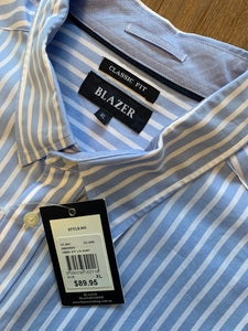 BLAZER Size XL New Gibbs Long Sleeve Blue Striped Button Shirt Men's AUG30